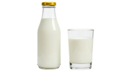 Isolated Glass of Milk and Bottle