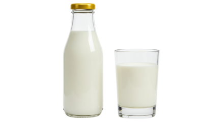 Isolated Glass of Milk and Bottle