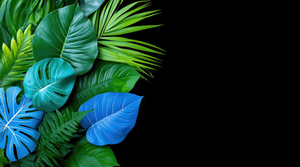 Vibrant tropical leaves create a lush natural background