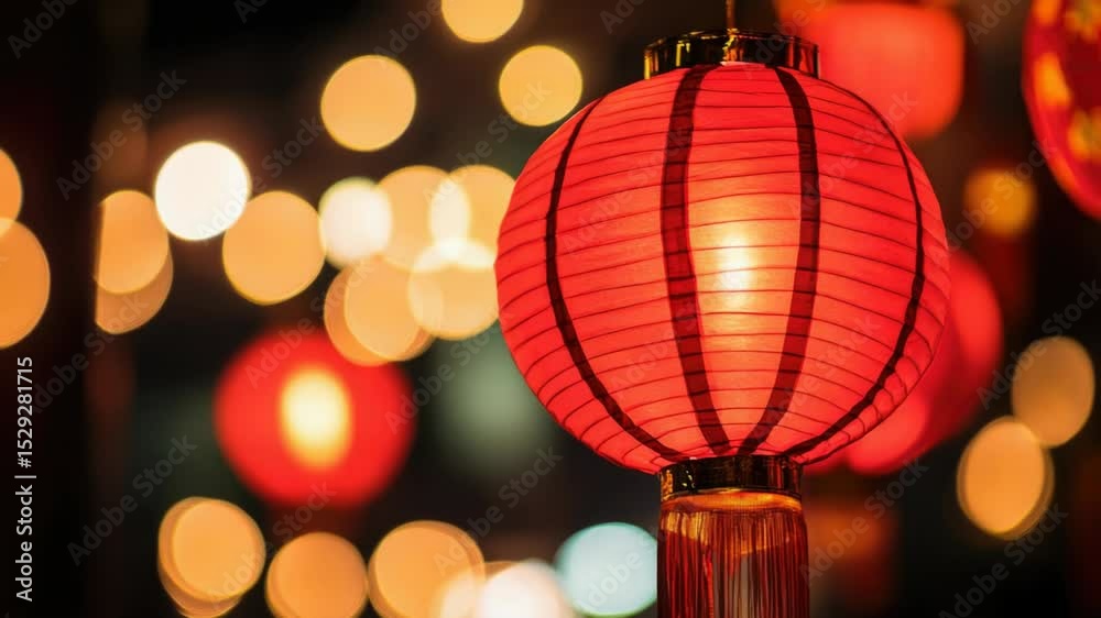 Poster A close-up shot of a red lantern with soft lighting in the background, perfect for use in illustrations or designs