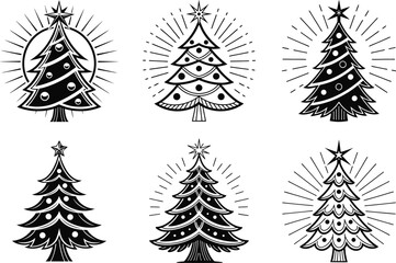 Six Stylish Christmas Tree Designs Perfect for Holiday Branding Logos and Festive Seasonal Icons
