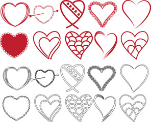 vector heart shapes, red heart collection, valentine element
