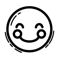Outline style emoji with a bashful smile. Features downward-curving eyes and a gentle smile, conveying a sense of modest happiness or mild embarrassment,  suggest a soft, shy, unassuming expression