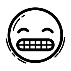 Outline style emoji with a wide, strained grin. Features tightly squeezed eyes and mouth displaying clenched teeth, suggesting extreme happiness or an effort to suppress laughter, exaggerated emotion