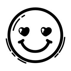 Outline style emoji expressing intense love or adoration. Features prominent heart-shaped eyes and a gentle smile, conveying deep affection, strong feelings of love, devotion, infatuation, happiness