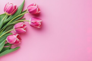 Pink Tulips Bouquet On Pink Background