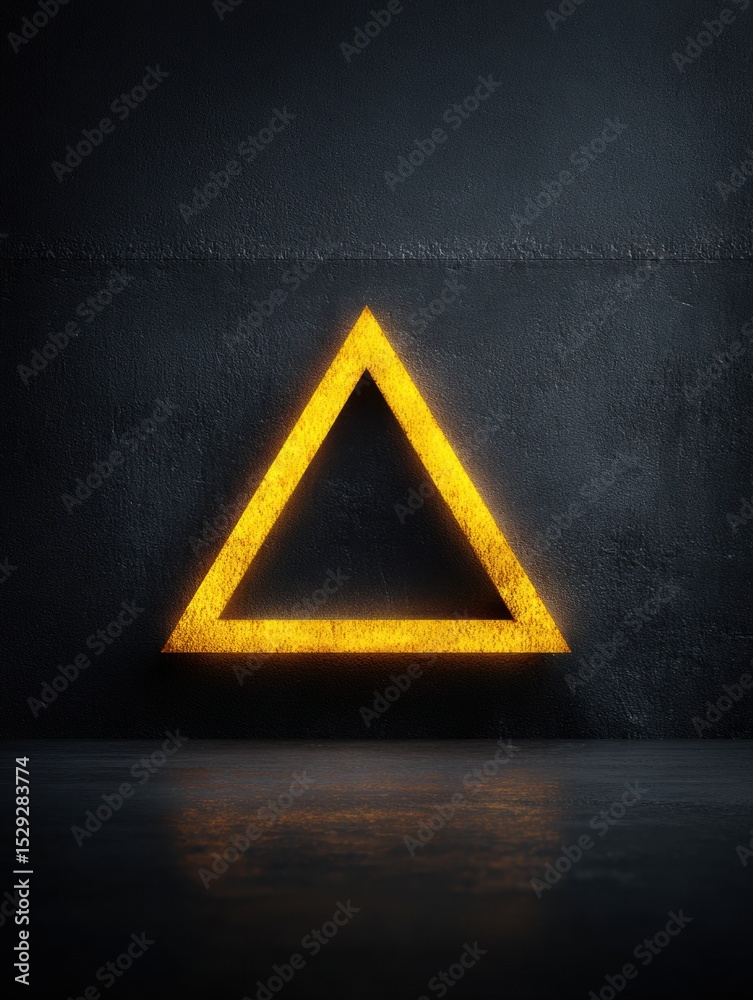 Poster Flashing Warning Triangle on Dark Matte Surface Indicating Alert Status in a Dimly Lit Environment