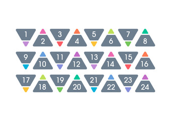 numbers 1-24 in triangles. numbers 1-24 for education, business. 1-24 concept