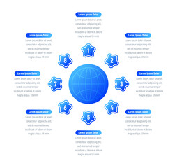 eight steps infographic template. blue star infographic template. infographic template for business, education, industry, technology world. information template for annual report, magazine