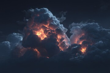 Fiery Illuminated Clouds At Night
