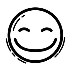 Outline style emoji smiling contentedly. Features closed, curved eyes and a broad, curved smile. Used to convey happiness, contentment, satisfaction, or a peaceful feeling in digital communication