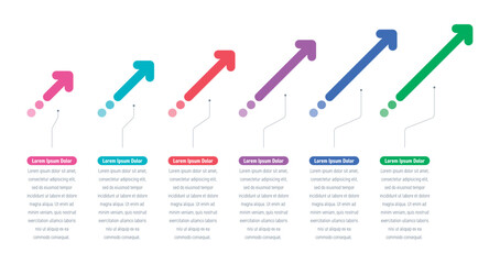 six steps infographic template. colorful arrows information template. infographic template for business, education, industry, technology world. information template for annual report, magazine