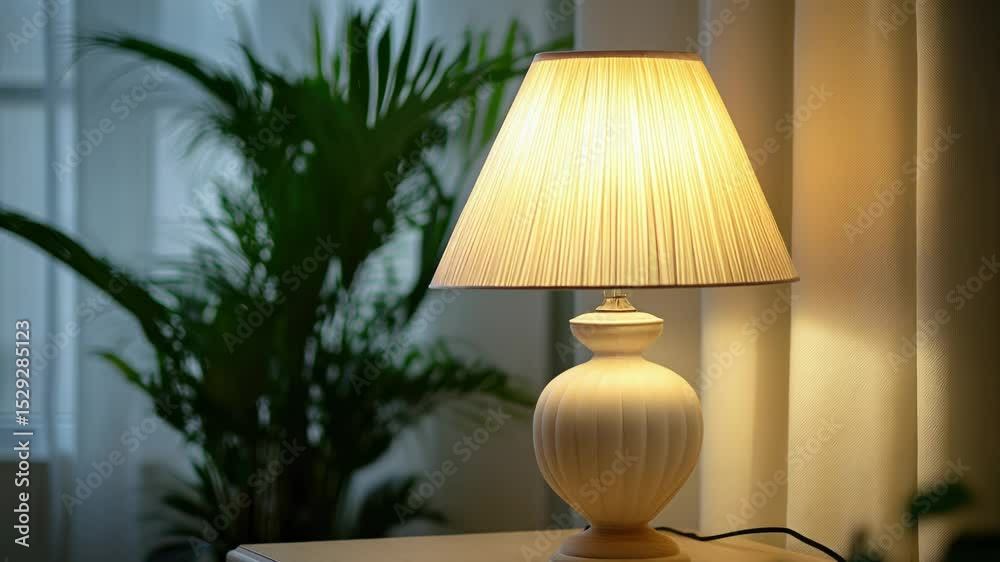 Aufkleber A lamp sitting on a table with a simple design and minimal decor