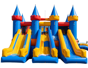 Colorful Giant Inflatable Castle with Water Slides and Splash Pools PNG