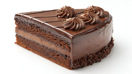 “Beautifully finished chocolate layer cake isolated on white—great for bakery promos and product mockups.”