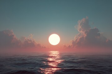 Pixelated Sunset Over Calm Ocean