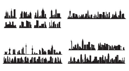 Fototapeta premium Black City Skyline Silhouettes Various Cityscapes Vector Illustrations