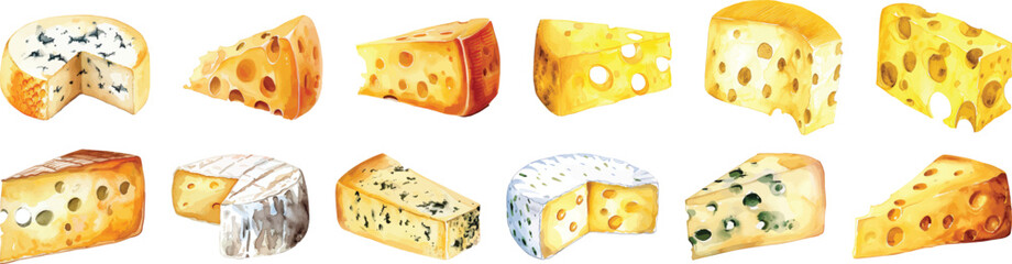 Cheese Varieties Vector Illustration Isolated on White Background.