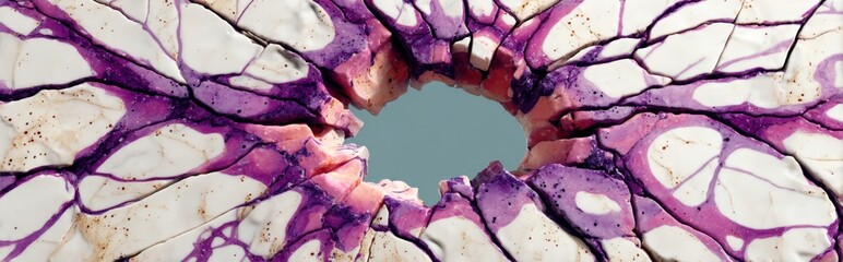 Cracked Calacatta Viola marble background with hollow center and purple veins