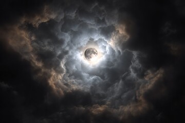 Obraz premium Full Moon Peeking Through Dark Clouds