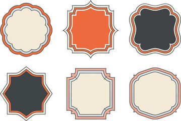 Sharp edge badge templates. Star-shaped, polygonal label frames with bold orange and black contrast presentation  