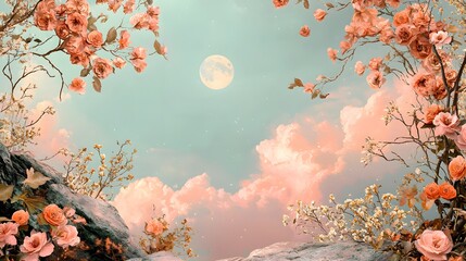"Moonlit Floral Landscape Painting"