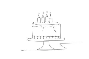 Birthday cake. Birthday celebrations concept one-line drawing