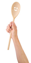 Close up of woman’s hand with wooden spoon, PNG format on clear background for advertising or marketing use. PNG