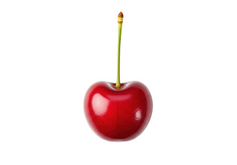 Vibrant red cherry with a green stem, isolated on a transparent background