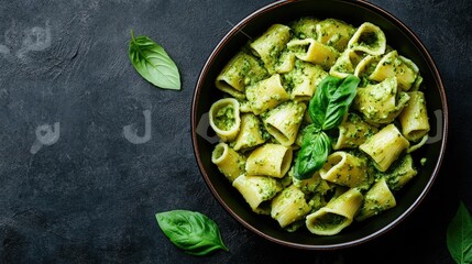 Delicious homemade pasta with a creamy sauce fresh herbs and a simple presentation in a rustic bowl against a plain backdrop