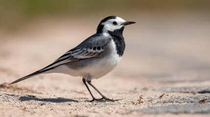 Obraz premium White Wagtail Bird on Sandy Ground