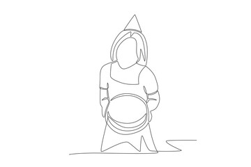 Woman holding birthday cake. Birthday celebrations concept one-line drawing