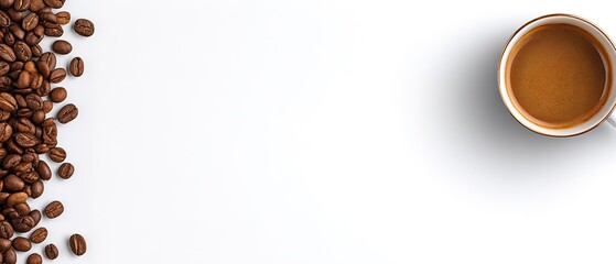 Obraz premium Coffee Cup And Beans On White Background