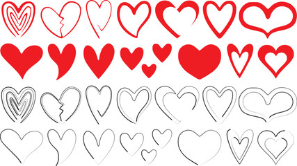 Colorful heart icon bundle set in creative silhouette style vector
