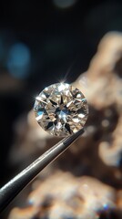 Brilliant diamond on the tip of the tweezers. For jewelry catalogs and jewelry advertising.