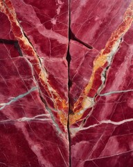 Rosso Levanto marble stone surface with vibrant mineral veins, colorful texture, abstract natural pattern, close-up view background