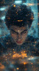 Abstract background with human and city lights, creating a mysterious and dreamy atmosphere. Used in designs related to city life and night scenes.