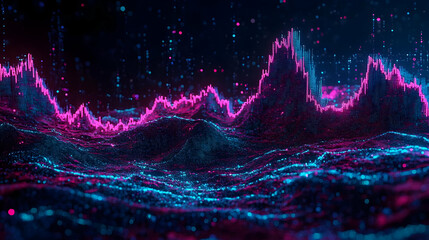 Abstract Data Visualization with Pink and Blue Neon Waves