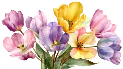 Watercolor Tulips Bouquet: A Delicate Springtime Painting
