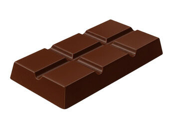 A close-up view of a chocolate bar on a plain background, emphasizing its texture and shape