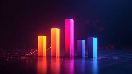 Fototapeta premium Abstract Neon Bar Chart Growth Progress Data Visualization