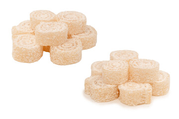 Coconut candy roll isolated on a white background.