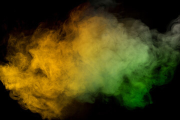 Green and white steam on a black background.