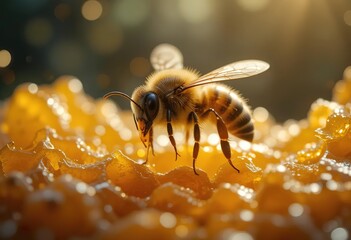 Honeycomb bee close up macro honey insect apis mellifera foraging detail shot