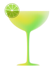 Summer margarita cocktail with lime slice isolated on white background. Vector illustration for menu, bars, party design.