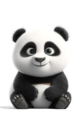 Cute cartoon panda sitting happily with a friendly expression against a white background