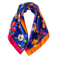 Colorful Floral Silk Scarf Draped in a Loop   isolated on transparent or white background	
 