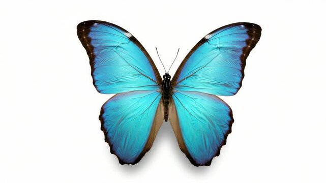 Stunning Close-Up of a Blue Morpho Butterfly with Open Wings on White Background