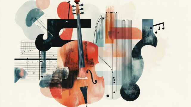 A painting of a violin surrounded by musical notes