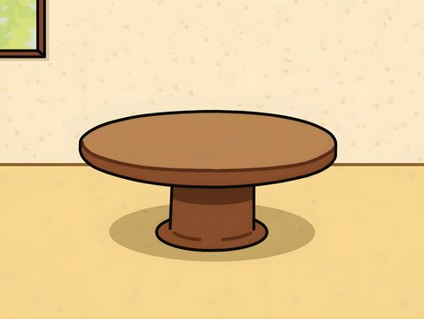 Cartoon Round Table, Brown Wood Pedestal Style Furniture